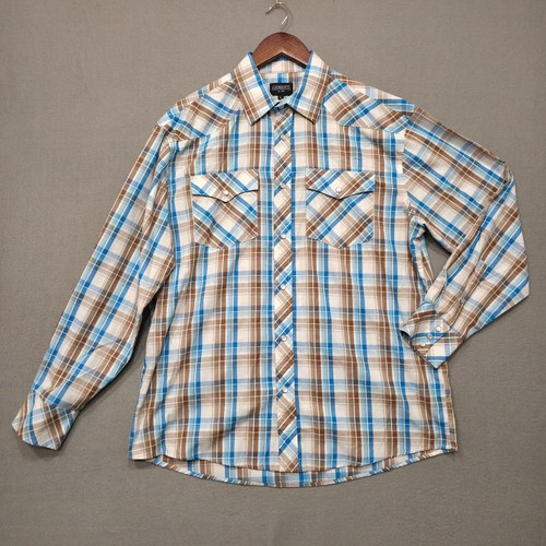 Gioberti Men's Multicolor Plaid Long Sleeve Pearl Snap Western Shirt Size Large