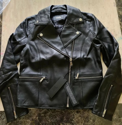 womens KARL LAGERFELD Leather Bikers Jacket IT 42, EU 36/ UK 8-10 RRP £650  - Picture 1 of 7