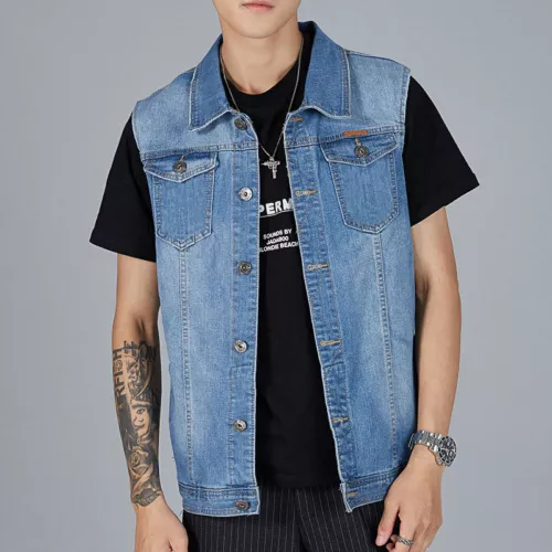 Chaleco informal para hombre Chaleco de mezclilla Chaqueta de jean Sin mangas De colección Punk Azul M-8XL - Imagen 13 de 16