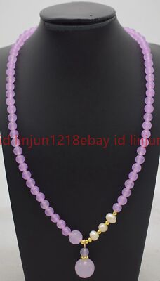 Neu 6 mm Hell Lila Jade Runde Edelsteine Perle Weiße Perle Anhänger Halskette 16-28 Zoll