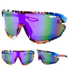 Oversized RETRO SPORTY WRAP Shield Cycling SUN GLASSES Large Big Graffiti Frame