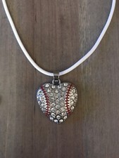 Baseball/Softball Crystal Heart Pendant Necklace