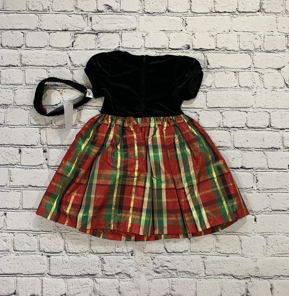 Vestido de festa novo com etiquetas Bonnie bebê meninas veludo preto/vermelho xadrez tartan MSRP $58 - Imagem 2 de 4