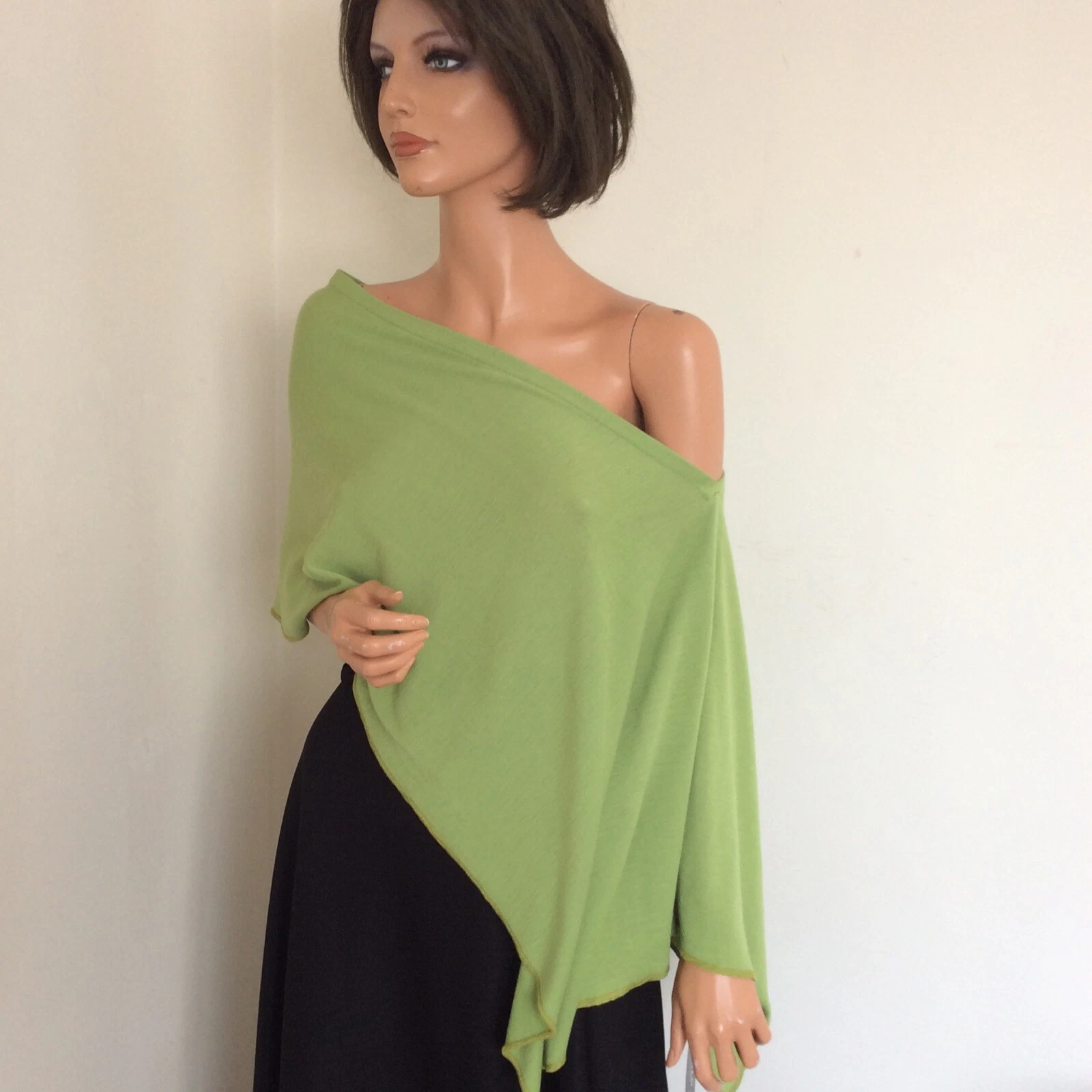 Bay Road New Zealand Merinos Wool Shawl Scarf Wrap Poncho Small Citrus Greee