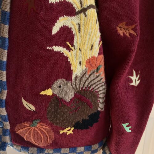 VTG Y2K Quacker Factory Scarecrow Pumpkin Turkey Cardigan Fall Size Extra Large - Picture 4 of 8