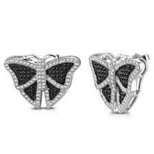 925 Sterling Silver Black White CZ Butterfly Stud Earrings