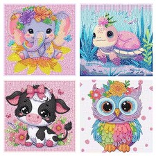 4 Pack Cartoon Animals Diamond Painting Art Kits for Kids Adults Beginners