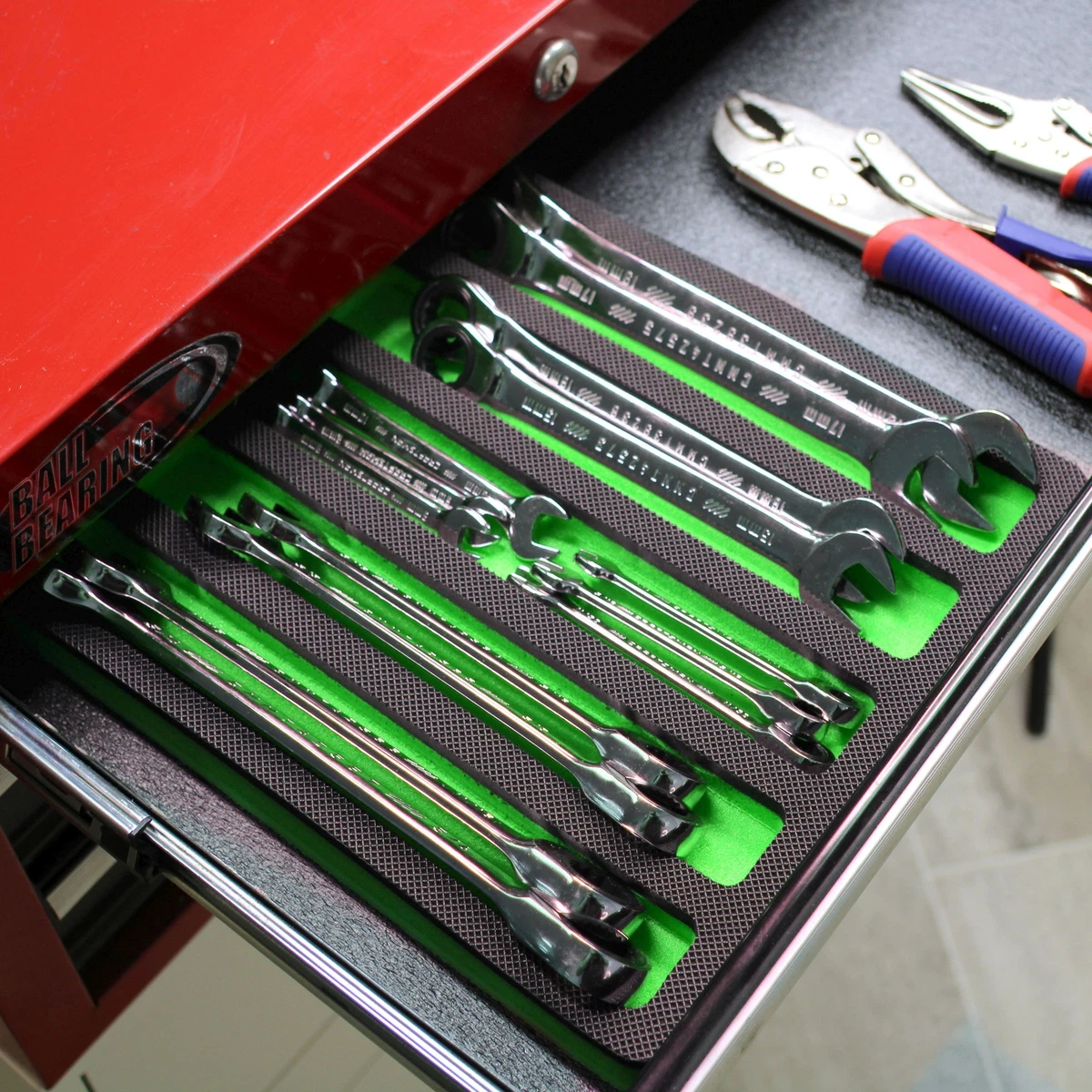 Tool Drawer Organizer Wrench Holder Insert Green and Black Foam