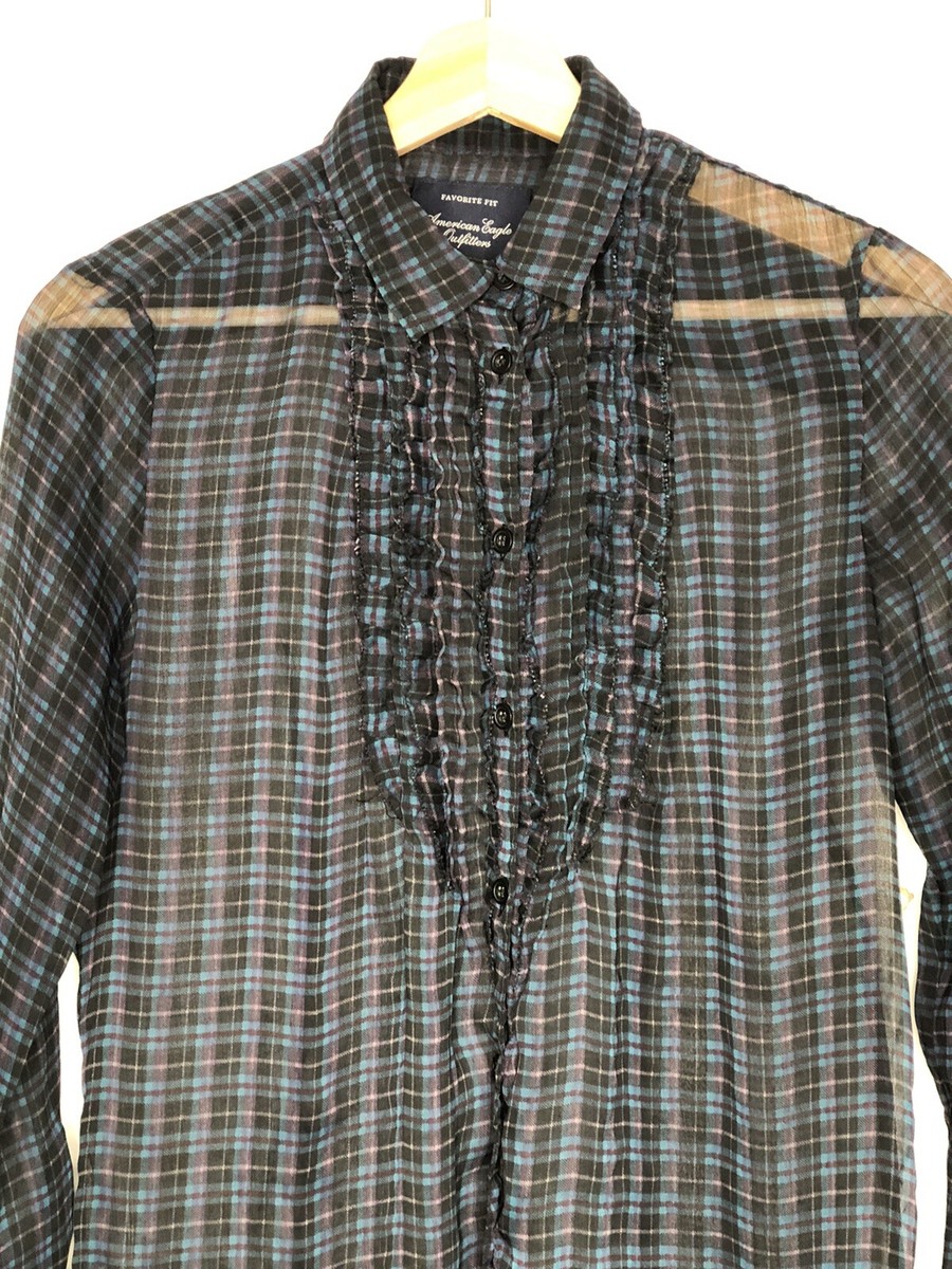 Chemise Longue American Eagle Plaid Bleu - Taille M, Occasion Très Bon état
