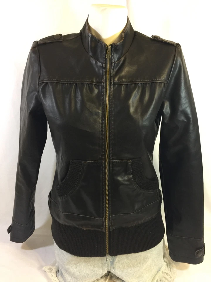 Vanity женщин молнии коричневый кожаная куртка как мотоциклиста стиль размер M Bin36 #27 - Изображение 3 из 4