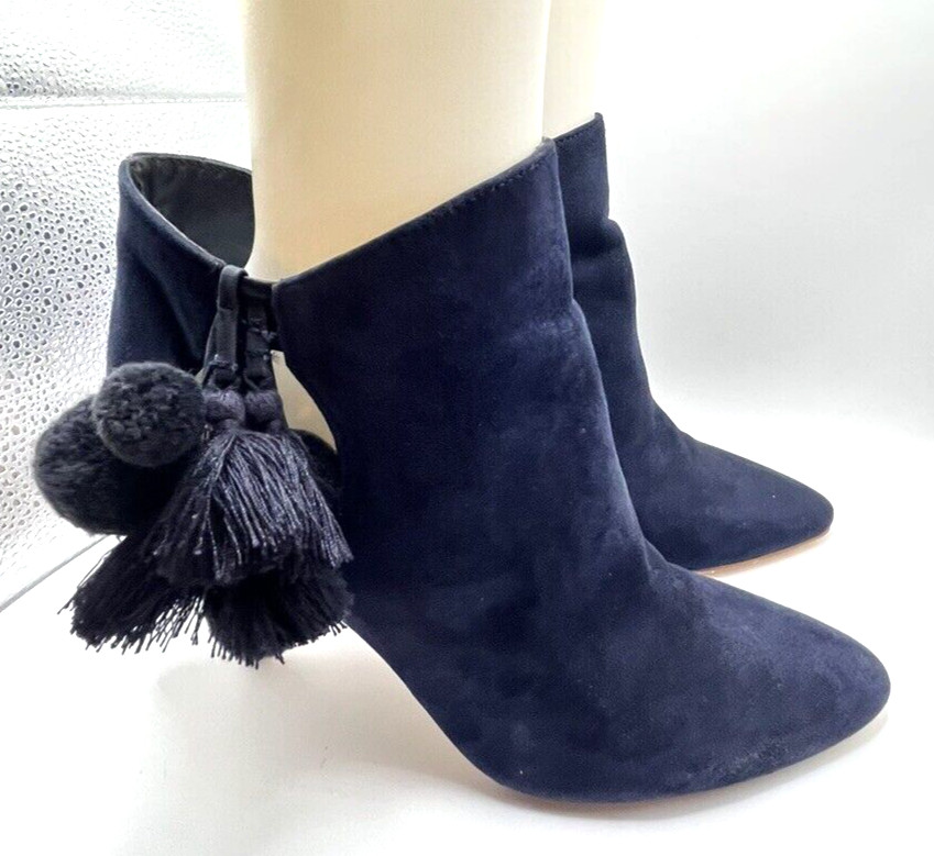 Zara Basic Collection Blue Suede Booties with Pom… - image 4