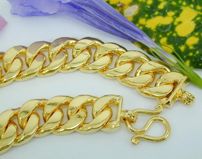 12MM MEN'S CURB LINK 24K Gold GP Baht Thai Bracelet 7 7.5 7.75 8 9 inch GT48