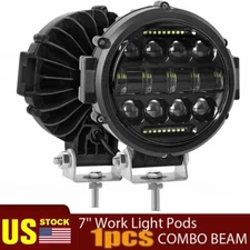 1x7" inch Round LED Light Pod Bar Flood Spot DRL Driving Lamps SUV Offroad Truck