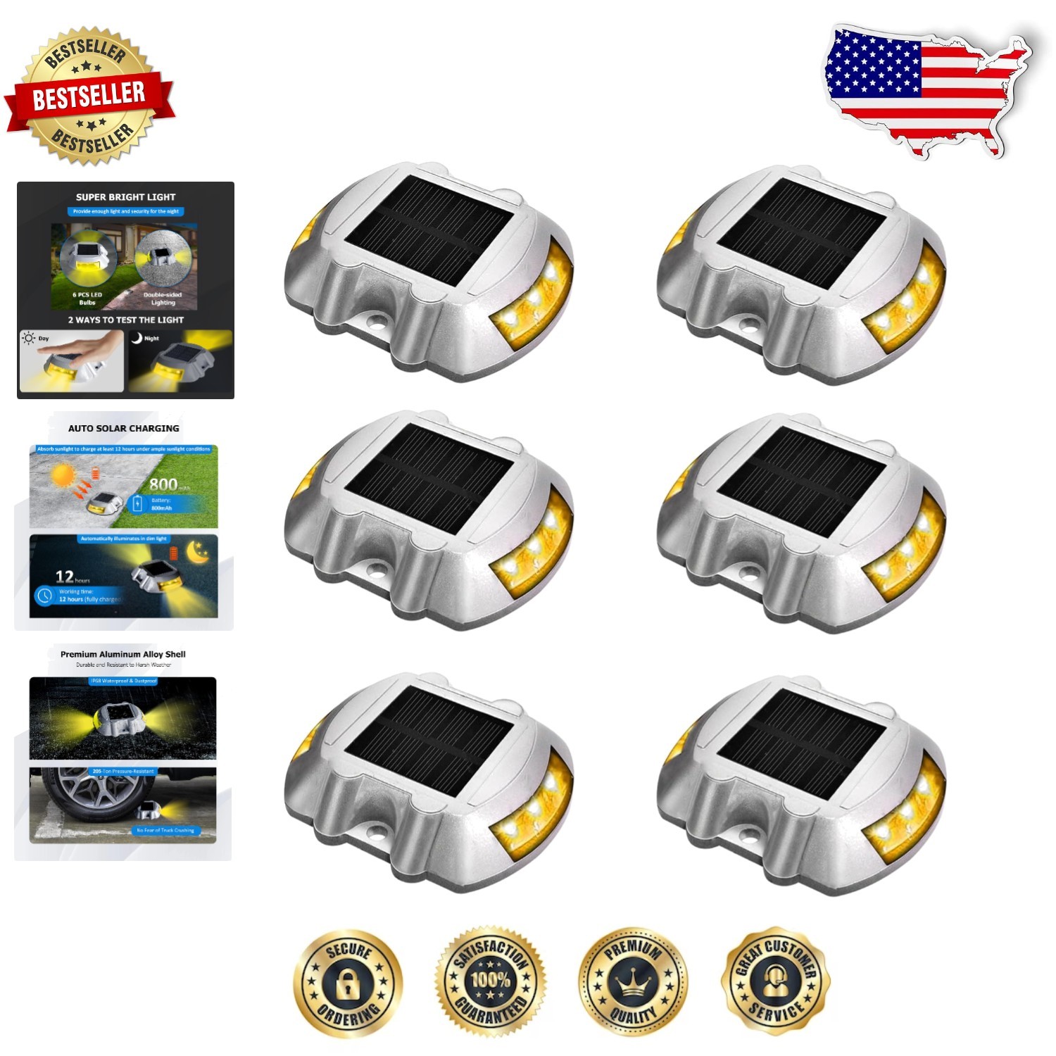 6-Pack Solar LED Deck Lights for Outdoor Pathway & Stair Auto Lighting