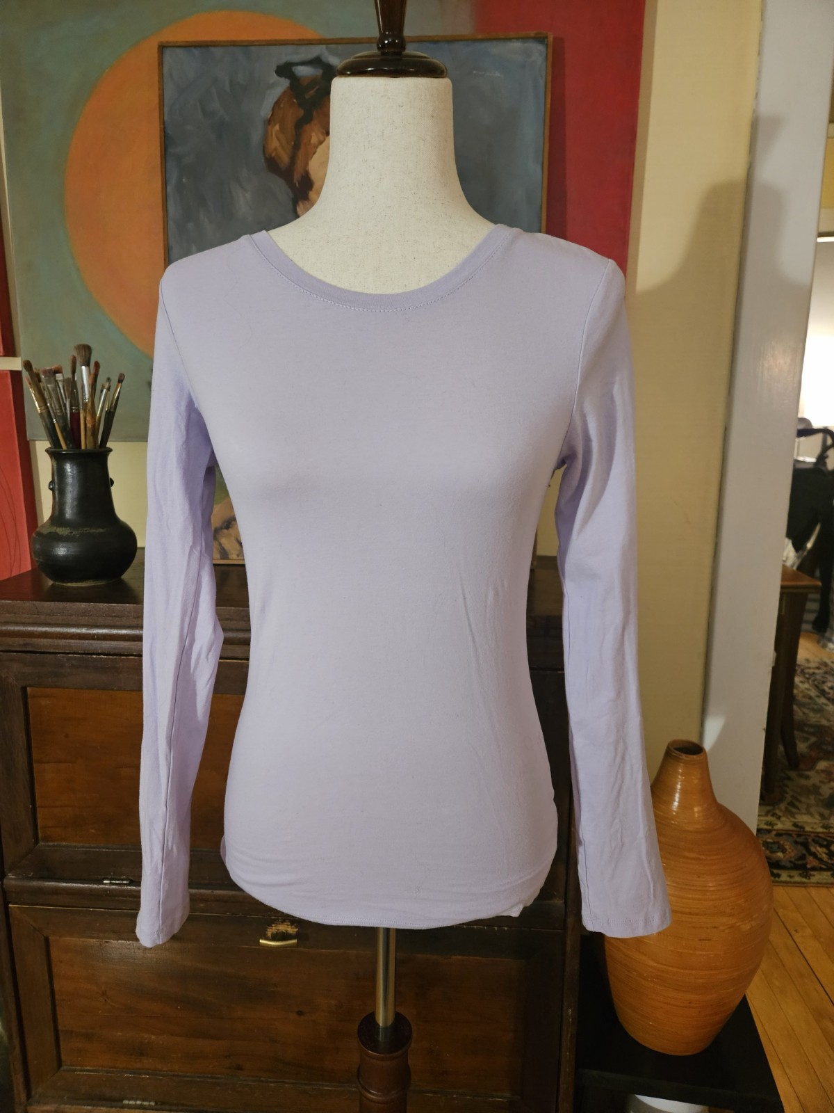 Active Basic long sleeved cotton lycra scoopneck … - image 1