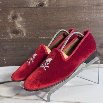 Del Toro Velvet  Red Skull & Bone Loafer Men's Size 11 Italy