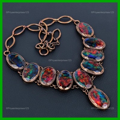 Ammolite Stone Copper Mother Friendship Day Electroformed Chain Boho Necklace