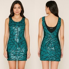 Forever 21 Sequin Bodycon Dress Small Teal Blue Sparkle Cocktail Party Clubwear