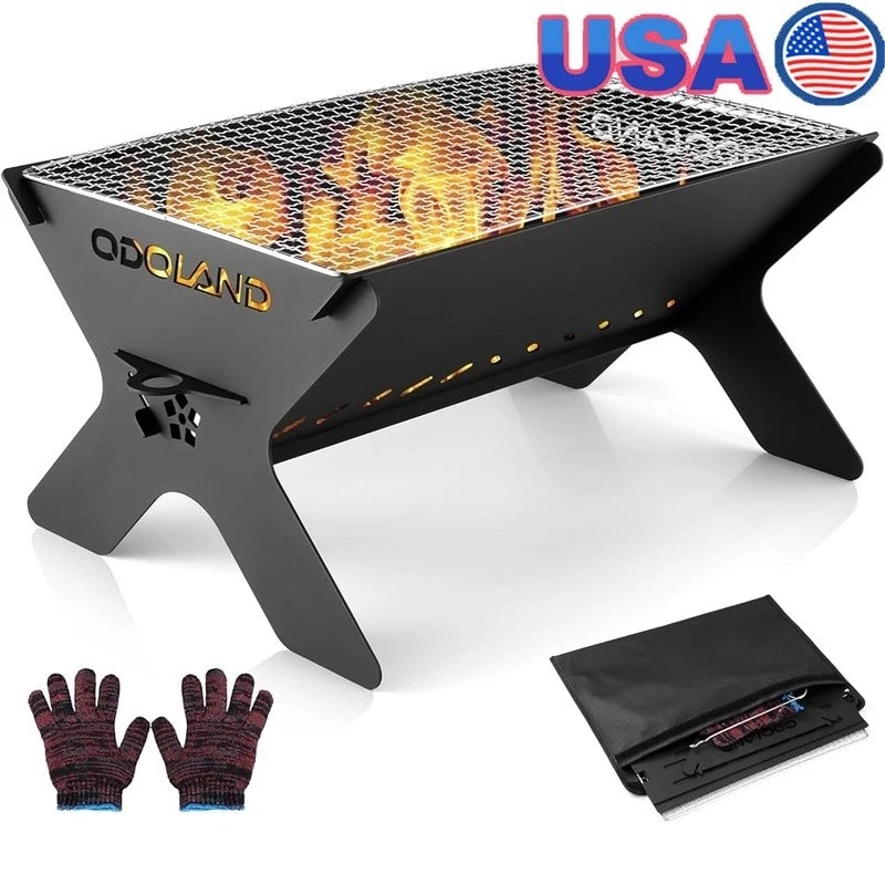 Portable Charcoal Camping Grill Lightweight Outdoor BBQ Fire Pit W/ Carry Case