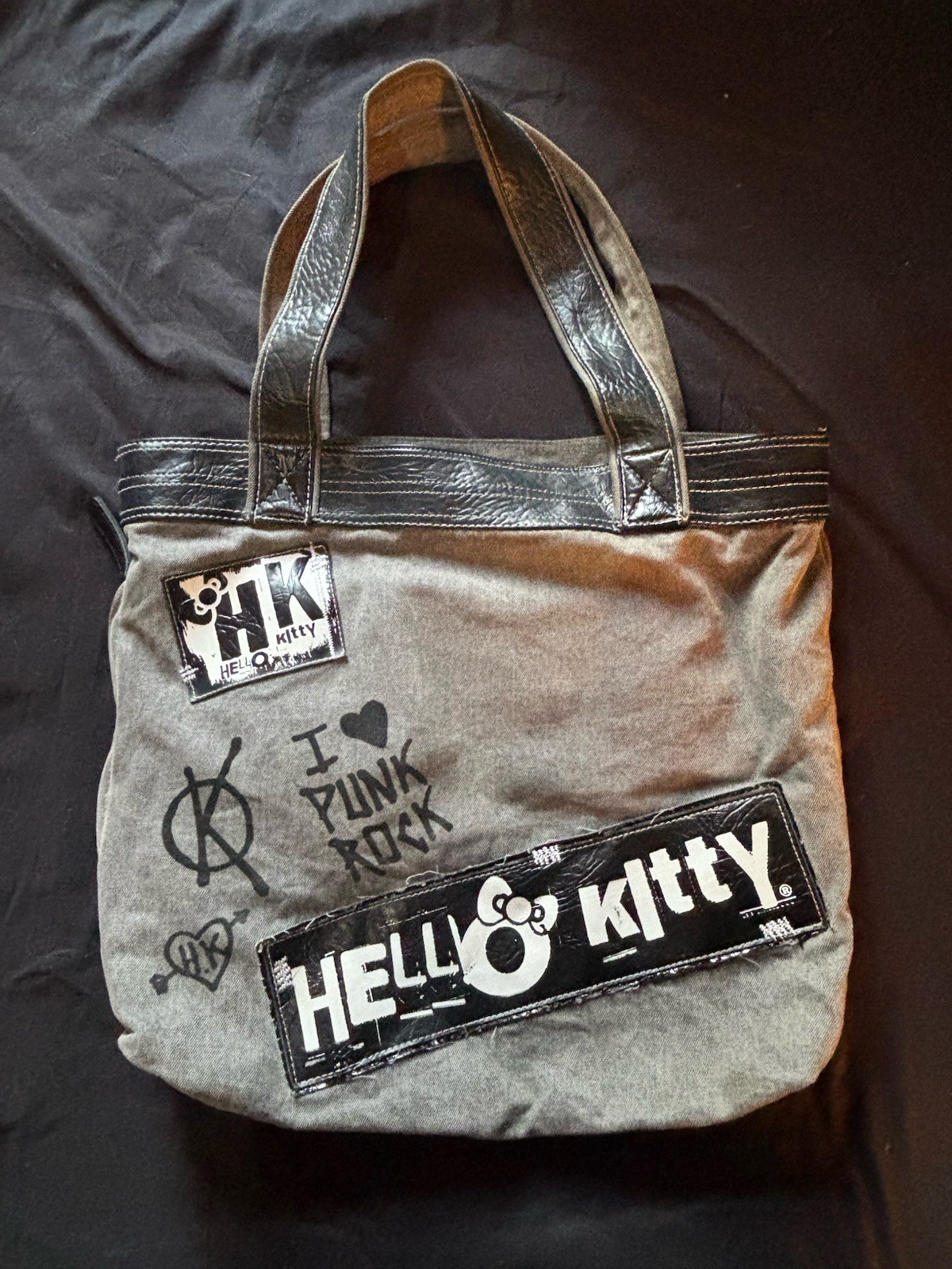 Rare Hello Kitty 2012 Graphic Patchwork Punk Loun… - image 3
