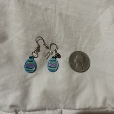 Easter Egg Earrings Blue Silver Hardware EUC