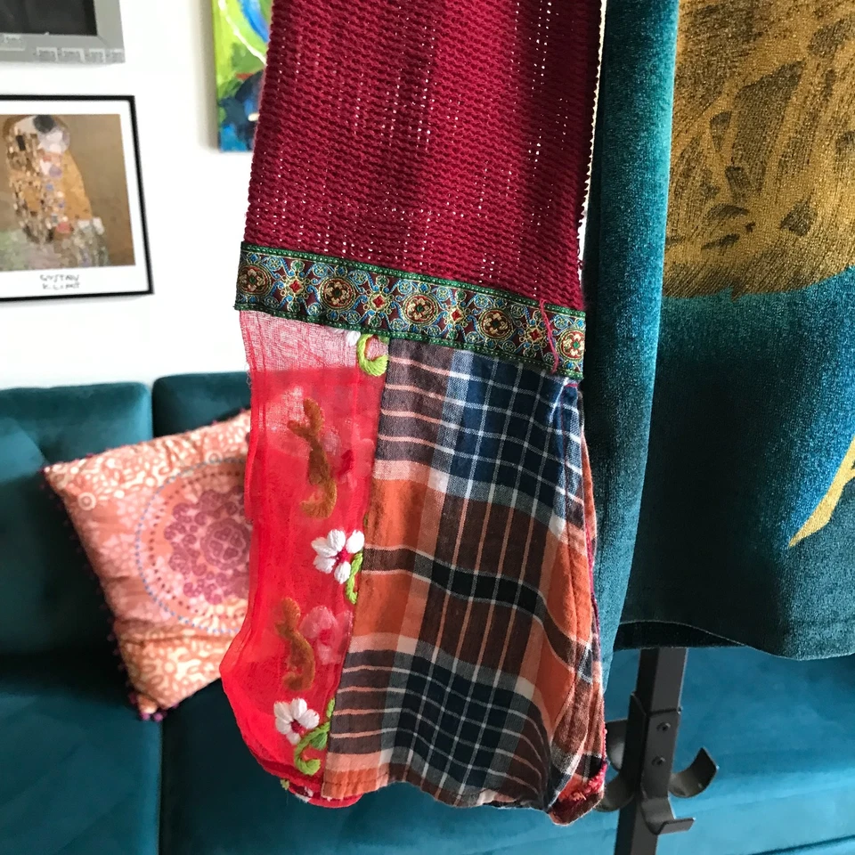 CUSTO BARCELONA размер S синий и красный бархат розы вышитые клетчатые рукава Топ - Изображение 3 из 4