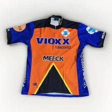 Merck MS150 Vioxx Bike Shirt Advertising Spandex Made In USA Orange Blue Cycling