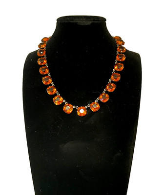 Antique Art Deco Sterling Silver Honey/Amber Paste Riviere Necklace Old Mine Cut