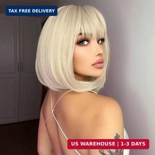 Blonde Bob Wig With Bangs Short Blonde Wig for Women 12 Inch Straight Bob wig wi