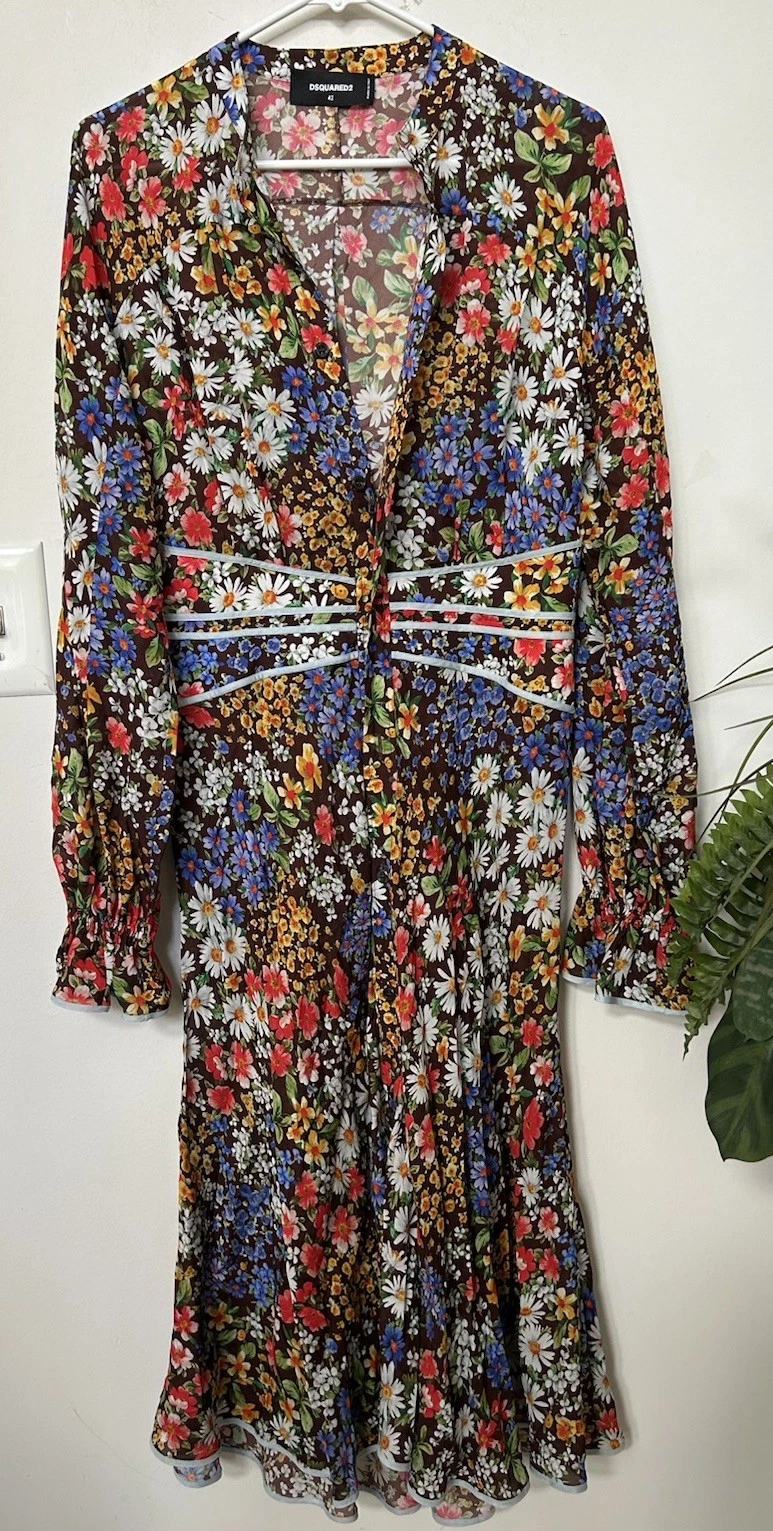 Dsquared2 Women's Prairie Multi Color Floral Print Dress Bloomcore US 6 IT 42