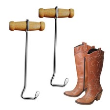 9" Steel Boot Hooks With Wood Handle Puller Cowboy Riding Work Heavy Duty