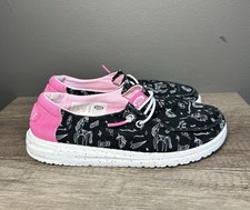 Hey Dude Youth Unicorn Black Pink Lace Up Slip On Shoes Kids Y2 EUC