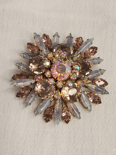 Vintage Smoke Lavender, Lilac And AB Starburst 2" Brooch Rhinestone