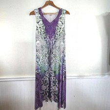 Women's One World Boho Snake Print Purple Crochet and Green Sleeveless Dress