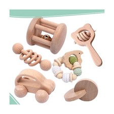6 Pieces Toy Set- Wooden Baby Toys for Babies 0-6 Months,Wooden Toy... Fast Ship