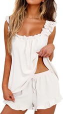 Womens Pajamas Set 2 Piece Ruffle Pj Soft Tank Top and Shorts Sleepwear Set