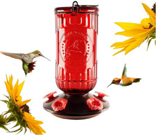 Nature'S Rhythm Bird Feeder Vintage Red Antique Glass Bottle Hummingbird Feeder