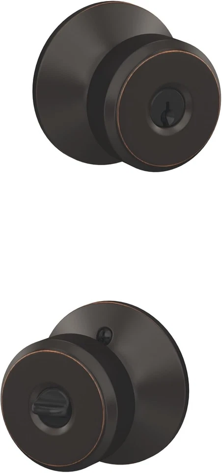 Perilla de puerta cerradura de entrada con llave bronce envejecido cobre tamaño estándar Foto 3 de 4