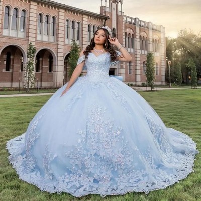 Sky Blue Quinceanera Dress Off Shoulder Lace Flower Applique Ball Gowns Sweet 16 | eBay Sky Blue Quinceanera Dress Off Shoulder Lace Flower Applique Ball Gowns Sweet 16 | eBay
