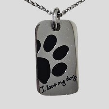 Dog Paw Print Pendant Necklace I Love My Dog Silver Tone Pet Lover Charm