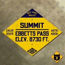 Ebbetts Pass California CSAA highway 4 road sign auto club Big Tree 17x13