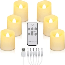 LED Tea Lights Rechargeable Candles with USB Charging Cable, 6 PCS Votive Tea Li