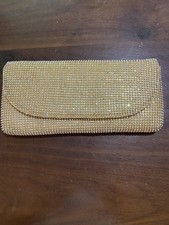 Vintage Rhinestone Evening Clutch Purse Gold Light Chain Should Strap Formal