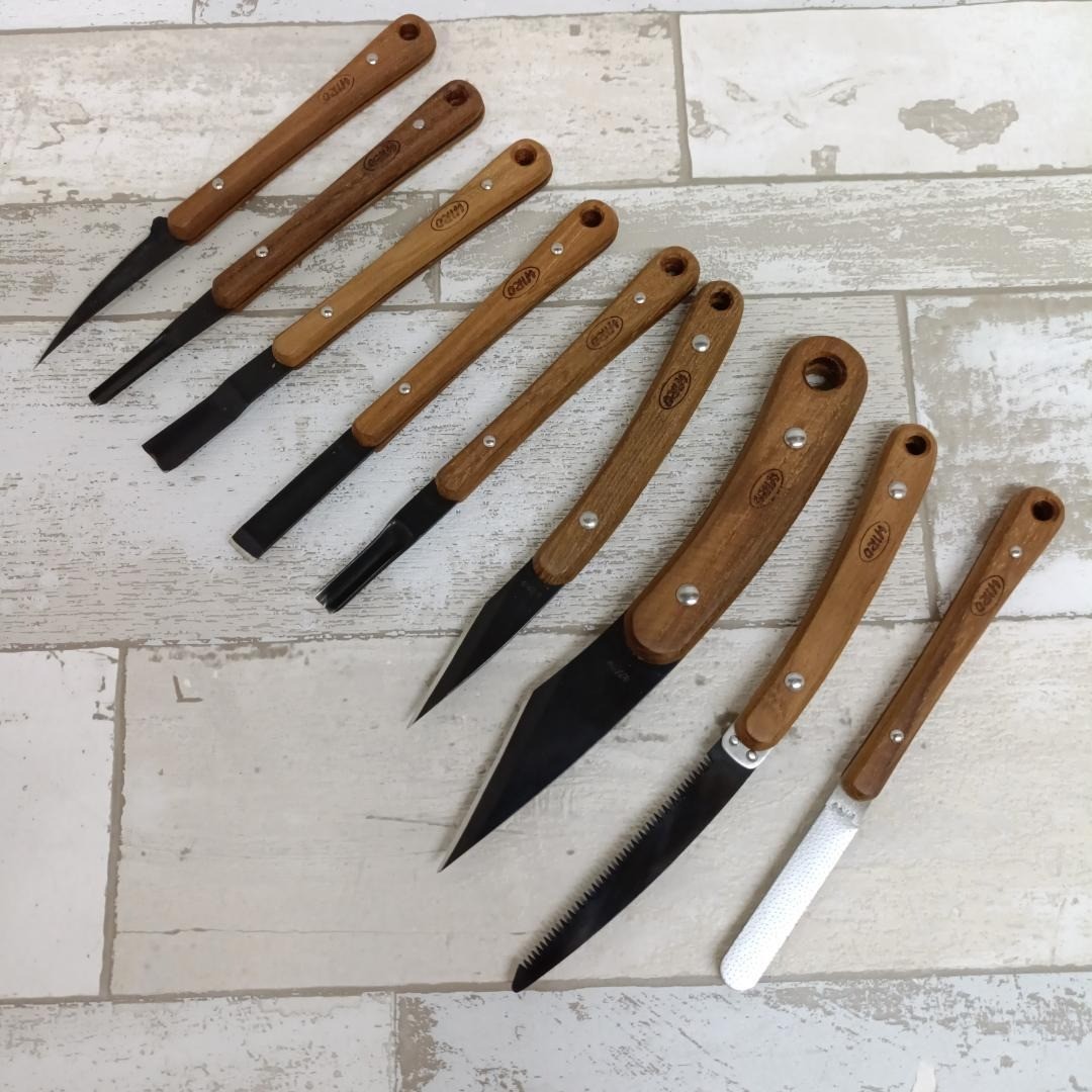 Hiro Wood Carving Knife Tools Set of 9pcs with Case, Box USED Rare