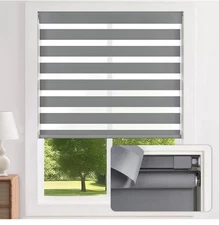 Cordless Zebra Blinds 24x72 Grey Dual Layer No Drill Light Filtering Shade