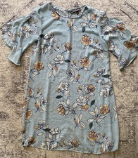 Luxology Blue Stripe Floral Flutter Sleeve Sheer Dress Size 10 Knee Length EUC