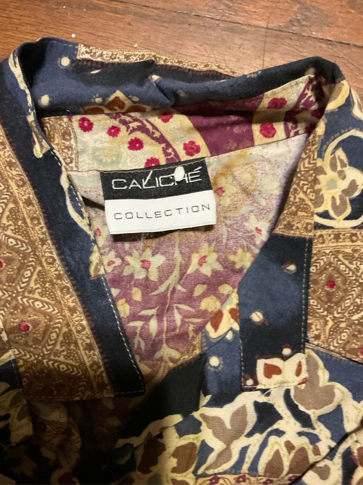 Abstract Boho Pattern Button Down Blouse Short Sl… - image 5