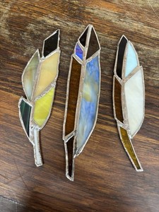 LOT OF 3 Feathered Stain Glass Feather 7.5 Inches Multicolored