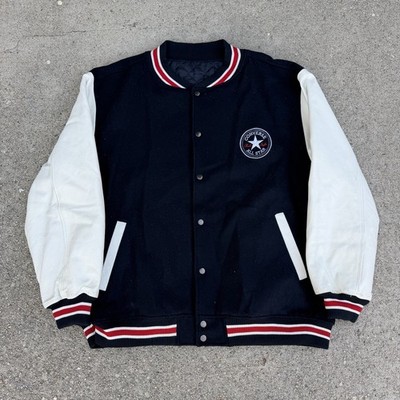 ジャケット・アウター 90s OLD converse stadium jacket leather Vintage 90s Converse All Star Leather Wool Letterman Varsity