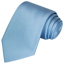 Mens Silk Tie Solid Satin Wedding Necktie  Gift Box Standard Length Sky Blue